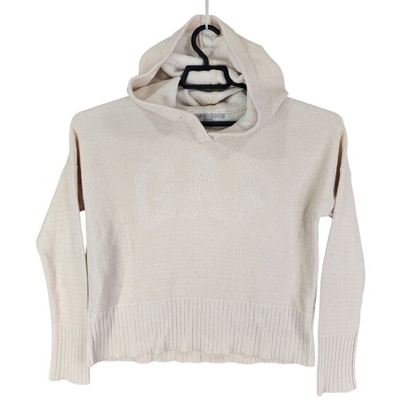 Womens Beige Gap Hooded Sweater 100% Cotton Long Sleeve Size S - Picture 1 of 12